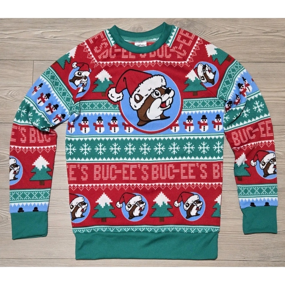 Buc-ees Ugly Christmas Sweater Small Red Green Pullover Holiday Bucees
